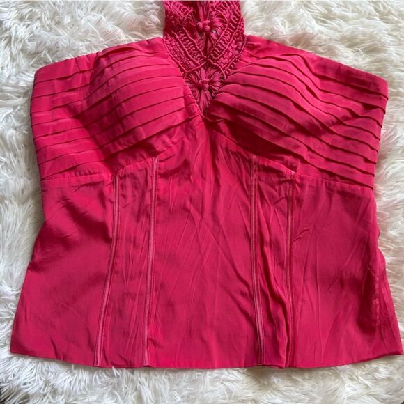 Bebe Corset Halter Top Pink Silk Womens Size Large - Picture 3 of 10